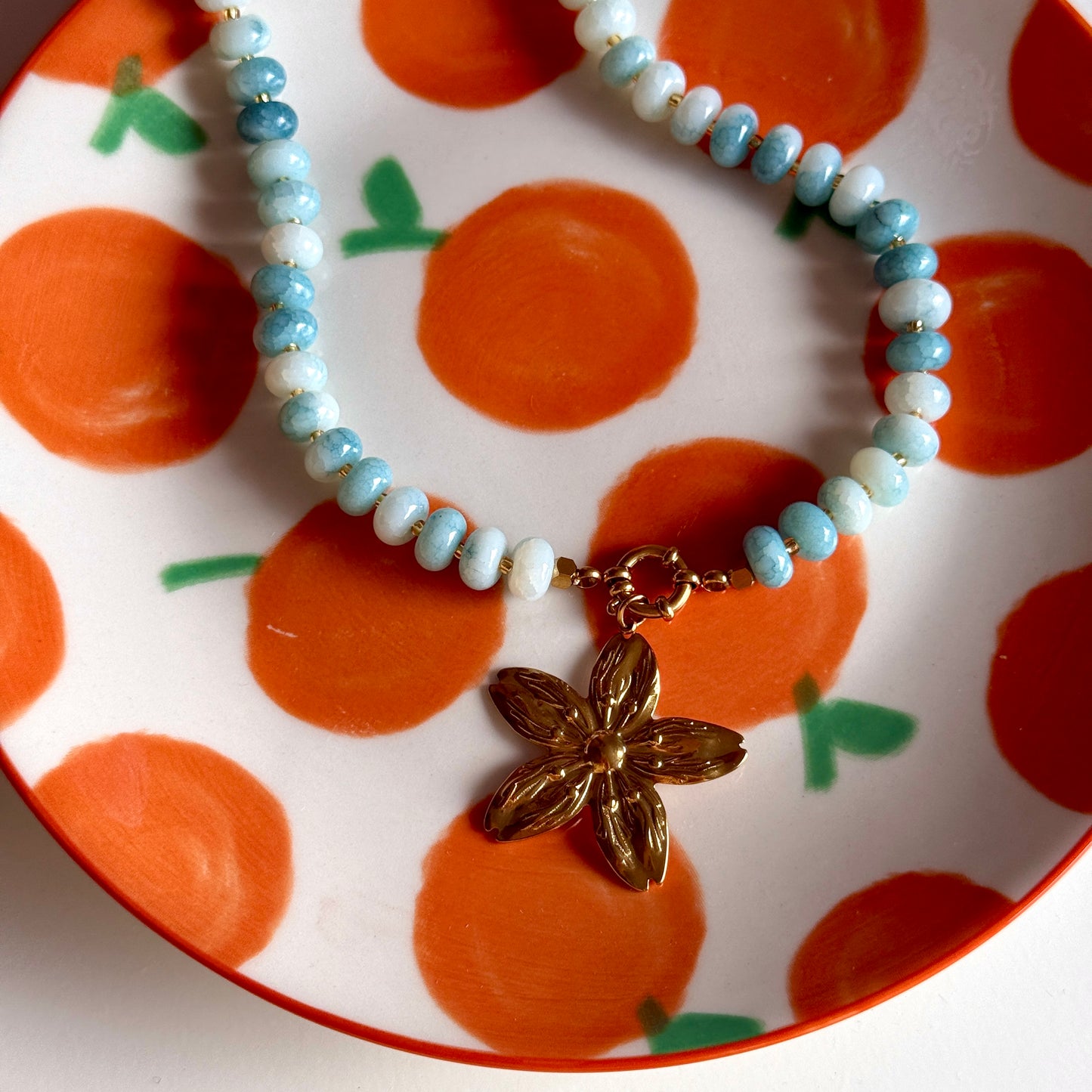 Kralen Ketting Met Bloem Blauw