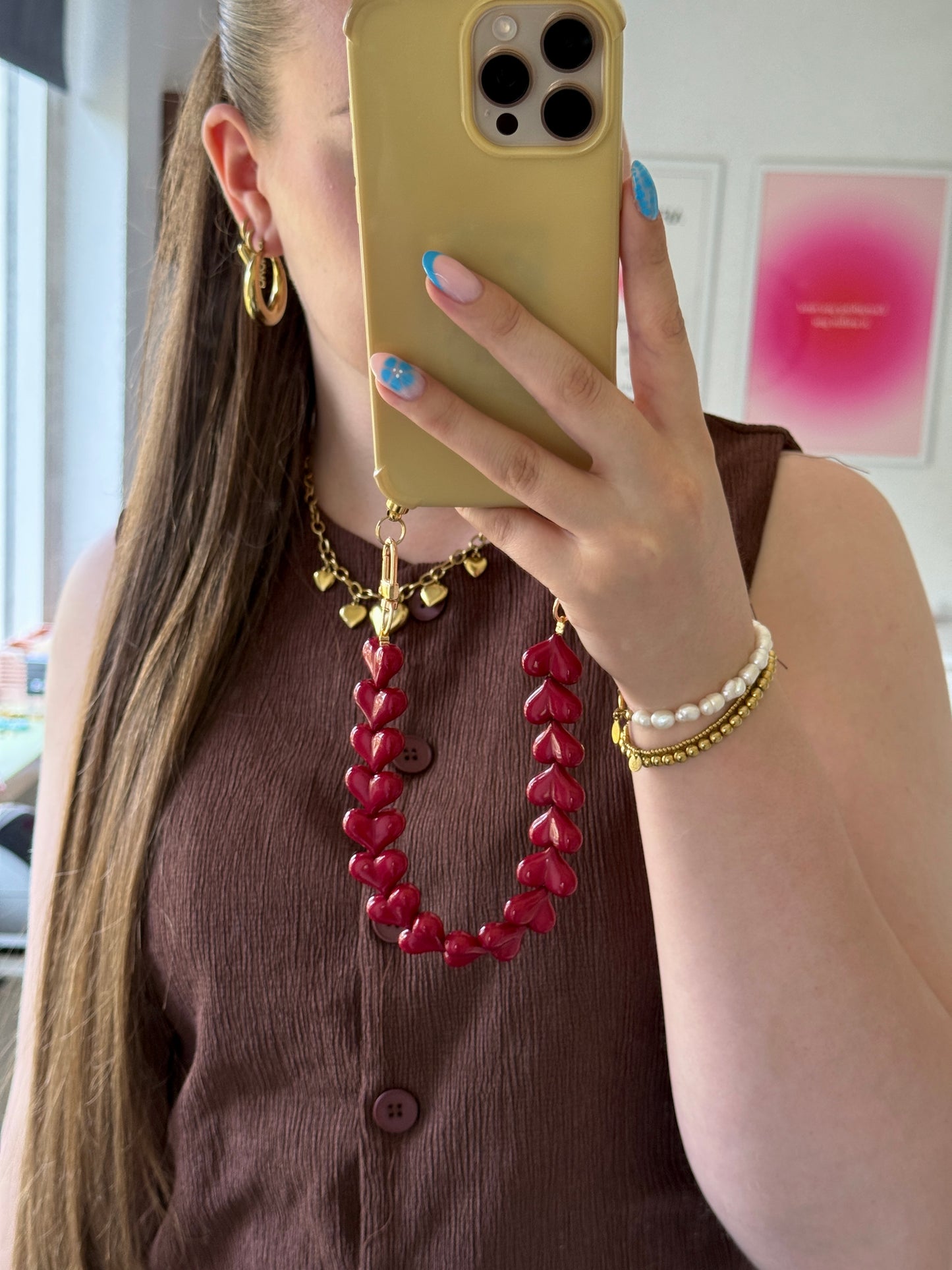 Hartjes Telefoonkoord Burgundy- Goud