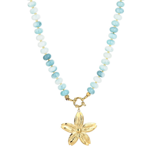 Kralen Ketting Met Bloem Blauw