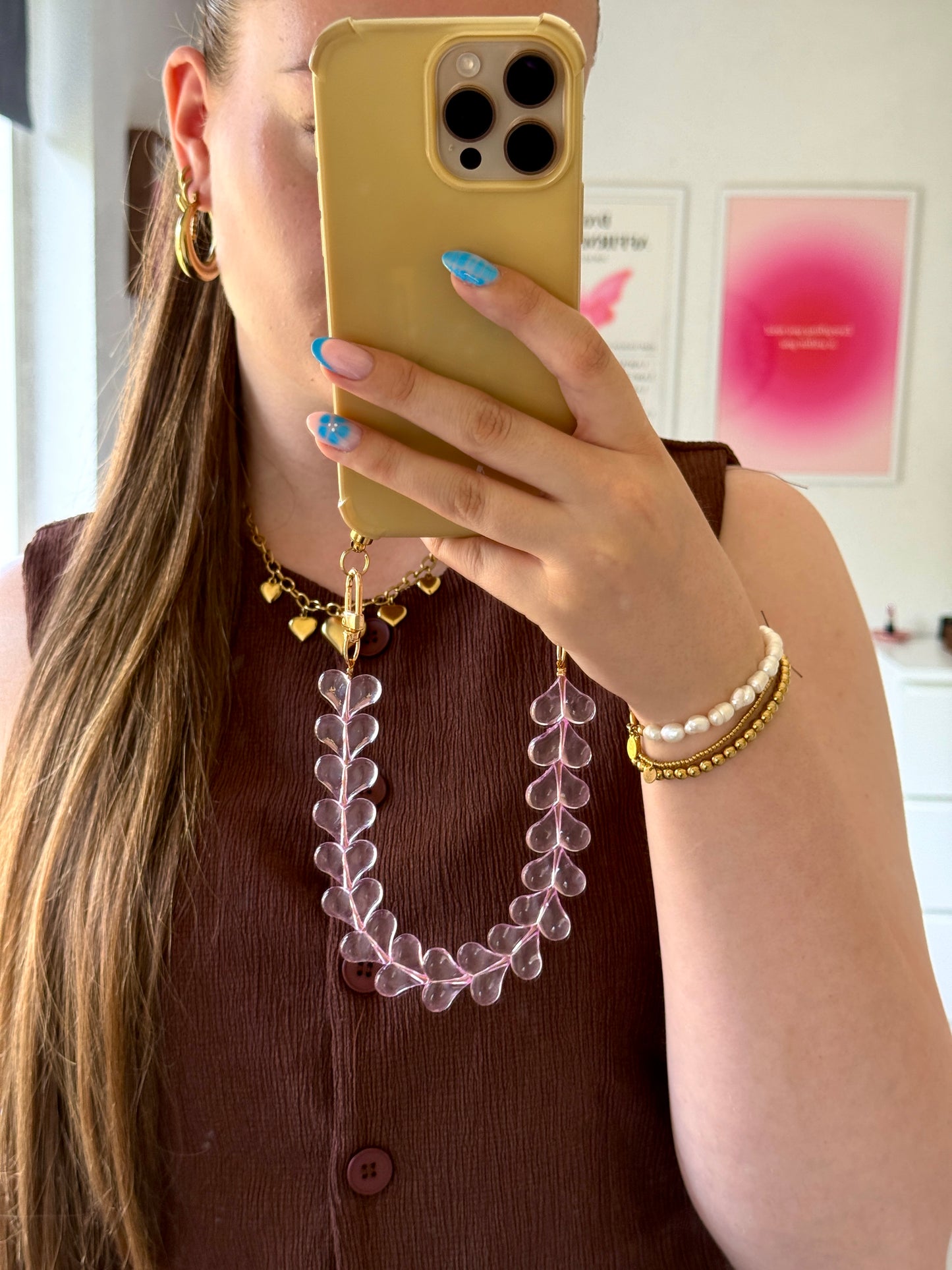 Hartjes Telefoonkoord Clear Lila - Goud