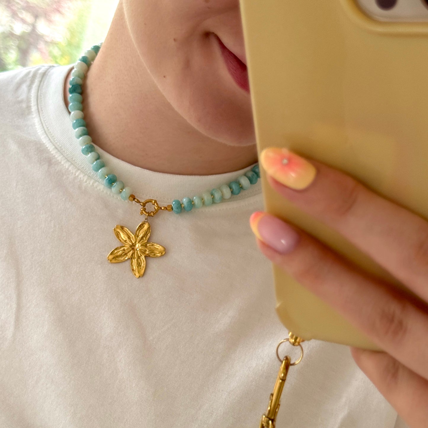 Kralen Ketting Met Bloem Blauw