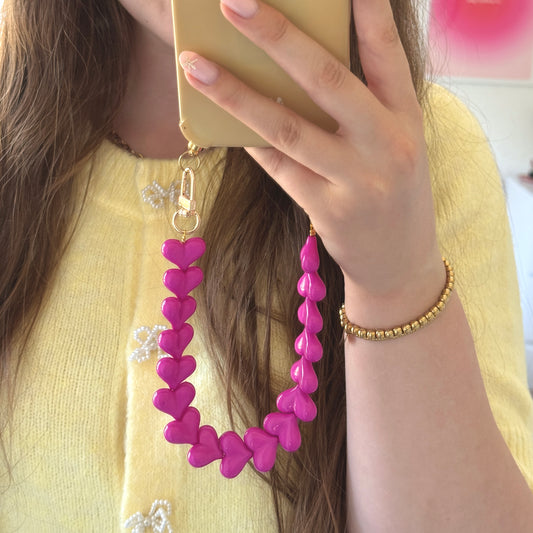 Hartjes Telefoonkoord Fuchsia - Goud